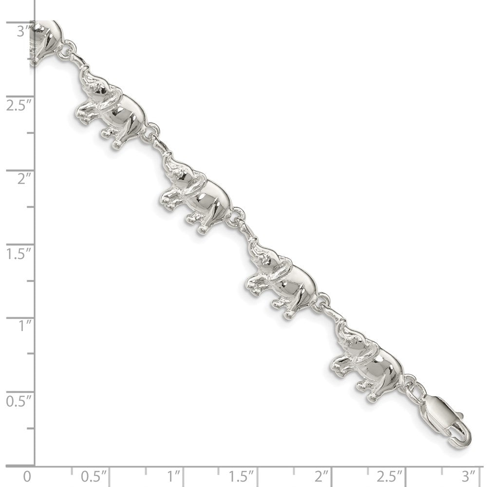 Sterling Silver Elephants Bracelet 7 inches