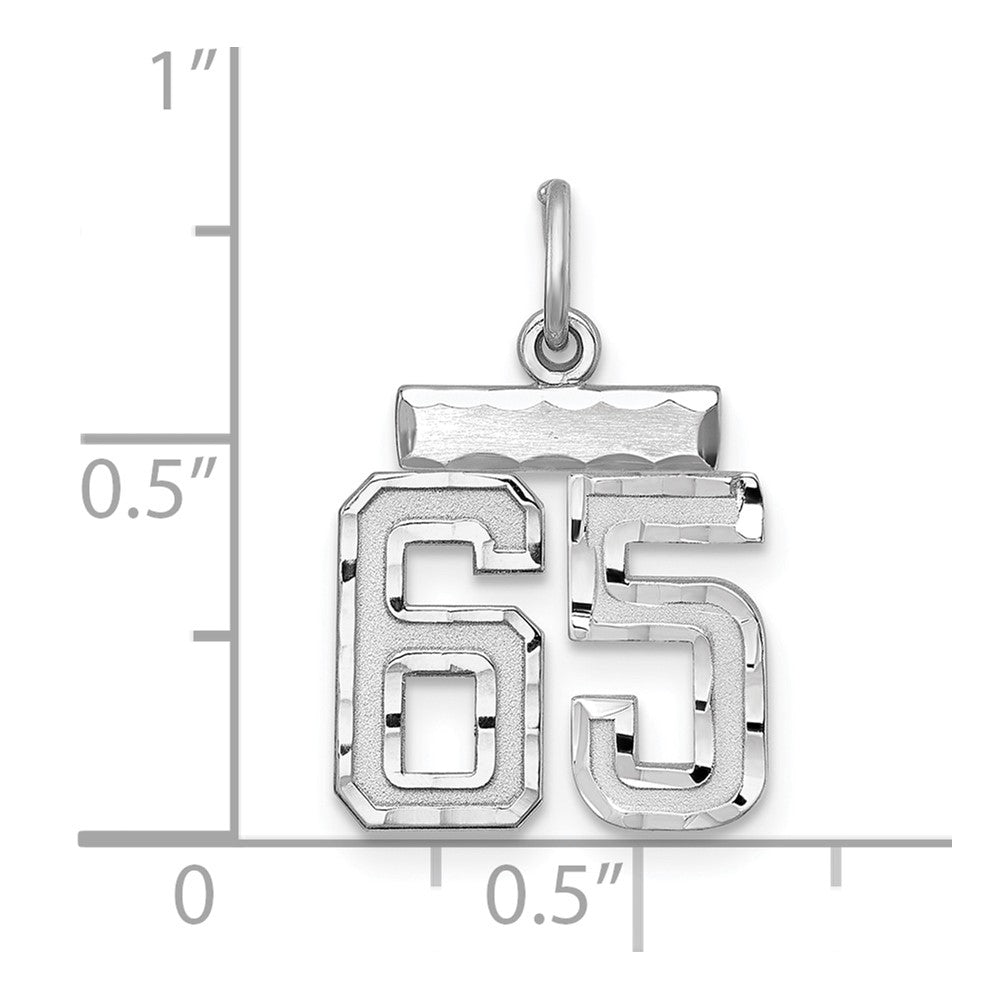 Sterling Silver Rhodium-plated Diamond-cut #65 Charm