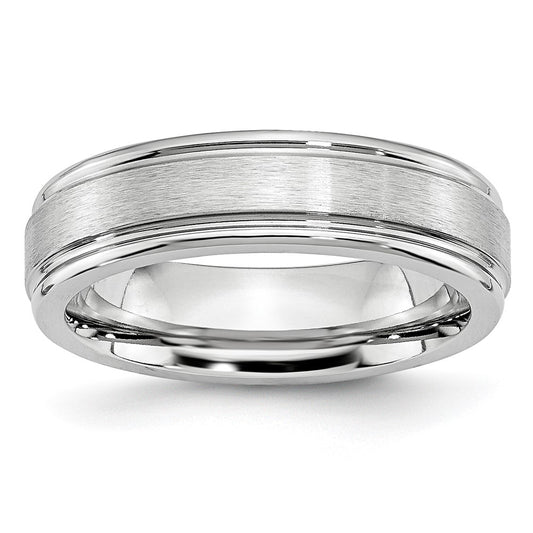 Cobalt Satin and Polished Ridged Edge 6mm Band Size - 13