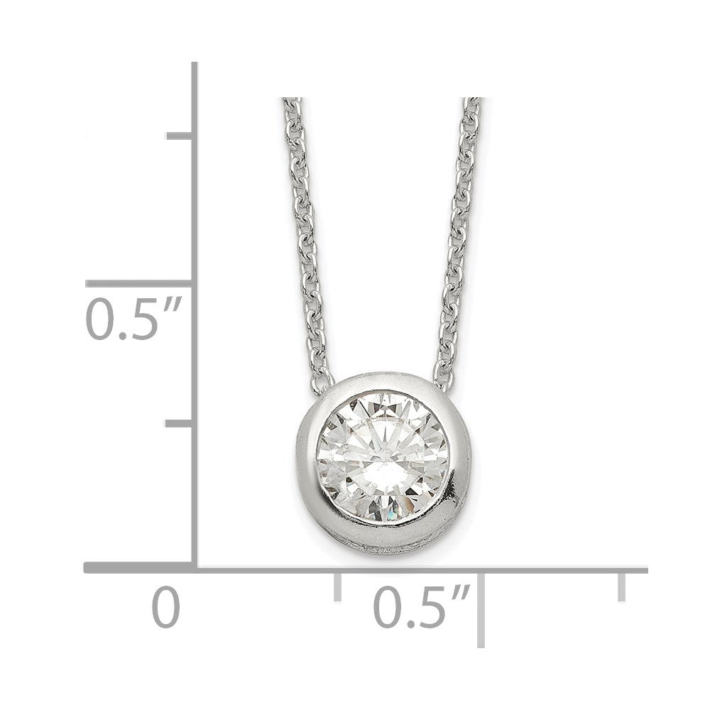 Sterling Silver Polished 9mm Bezel CZ Necklace 18 Inches