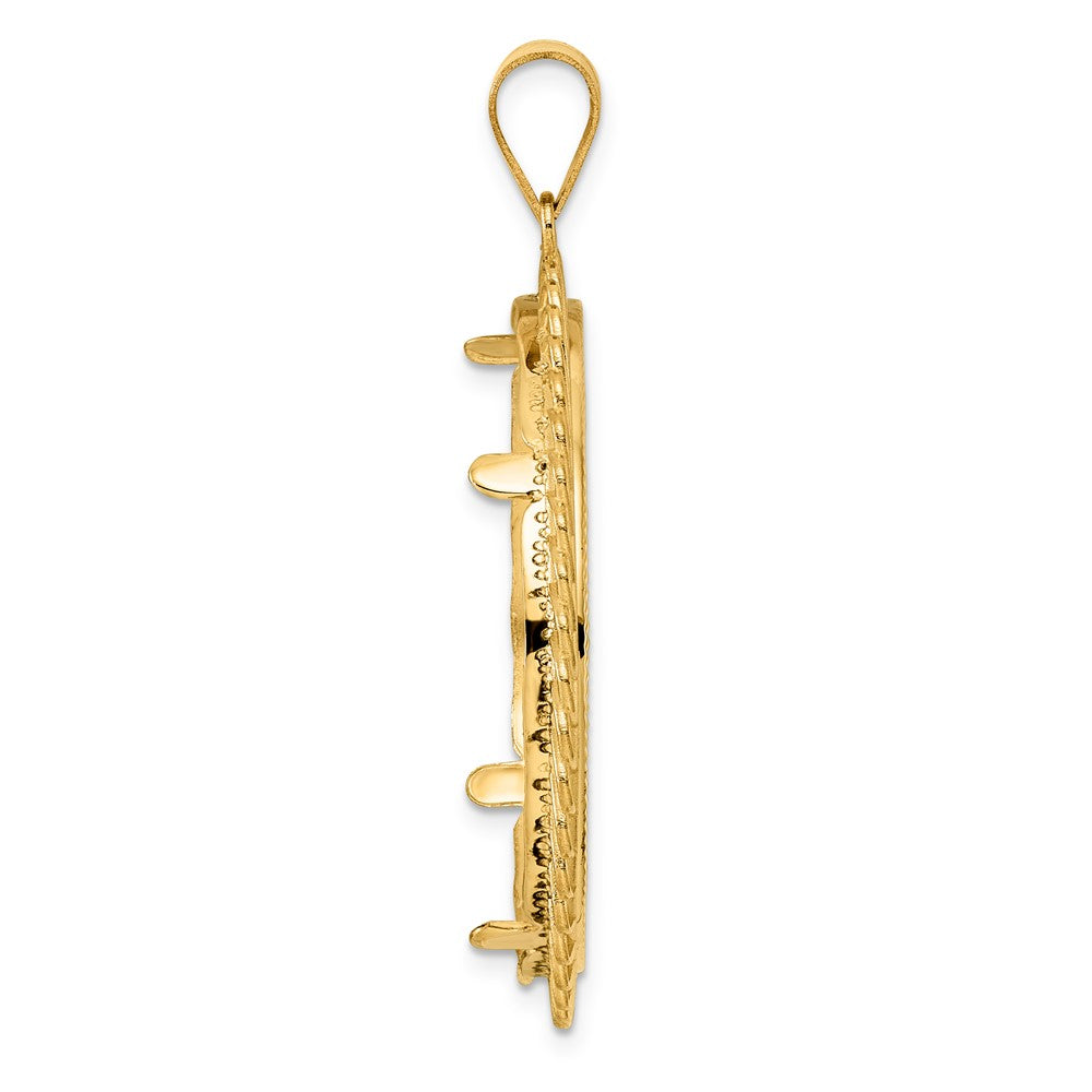14k Diamond Cut Tilted with 32.7mm Prong Coin Bezel Pendant