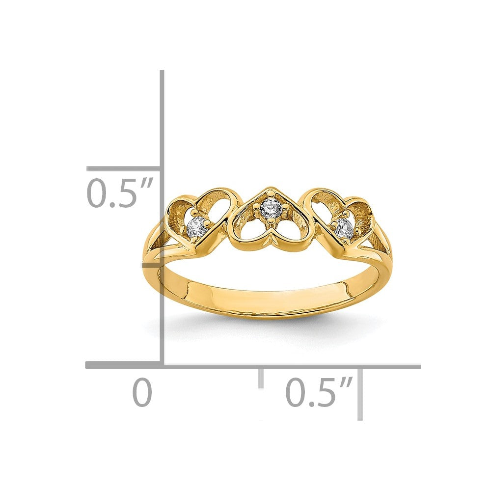 10K CZ 3-Heart Child's Ring Size 2.5