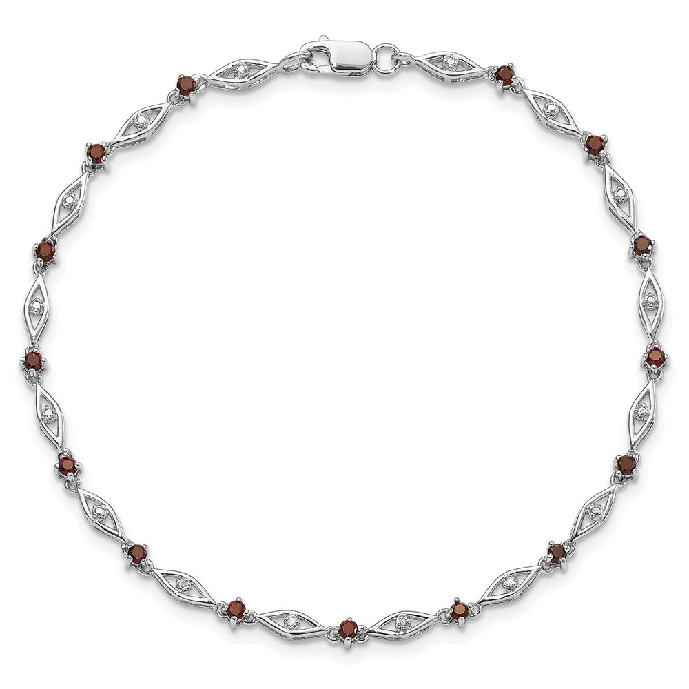 Sterling Silver Rhodium-plated Garnet Diamond Bracelet 7 inches