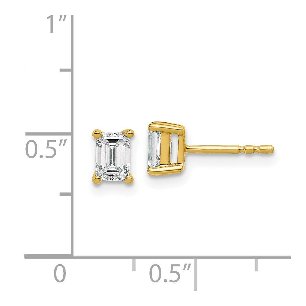 14k Yellow Gold 3/4 ctw Lab Grown Diamond VS+ F+ Emerald 4 Prong Heavy Wt. Stud Earrings