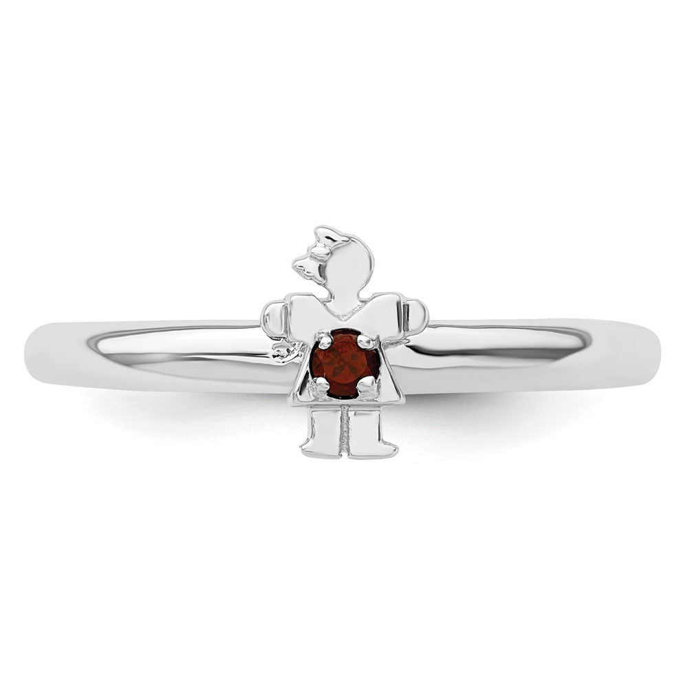 Sterling Silver Stackable Expressions Rhodium Garnet Girl Ring