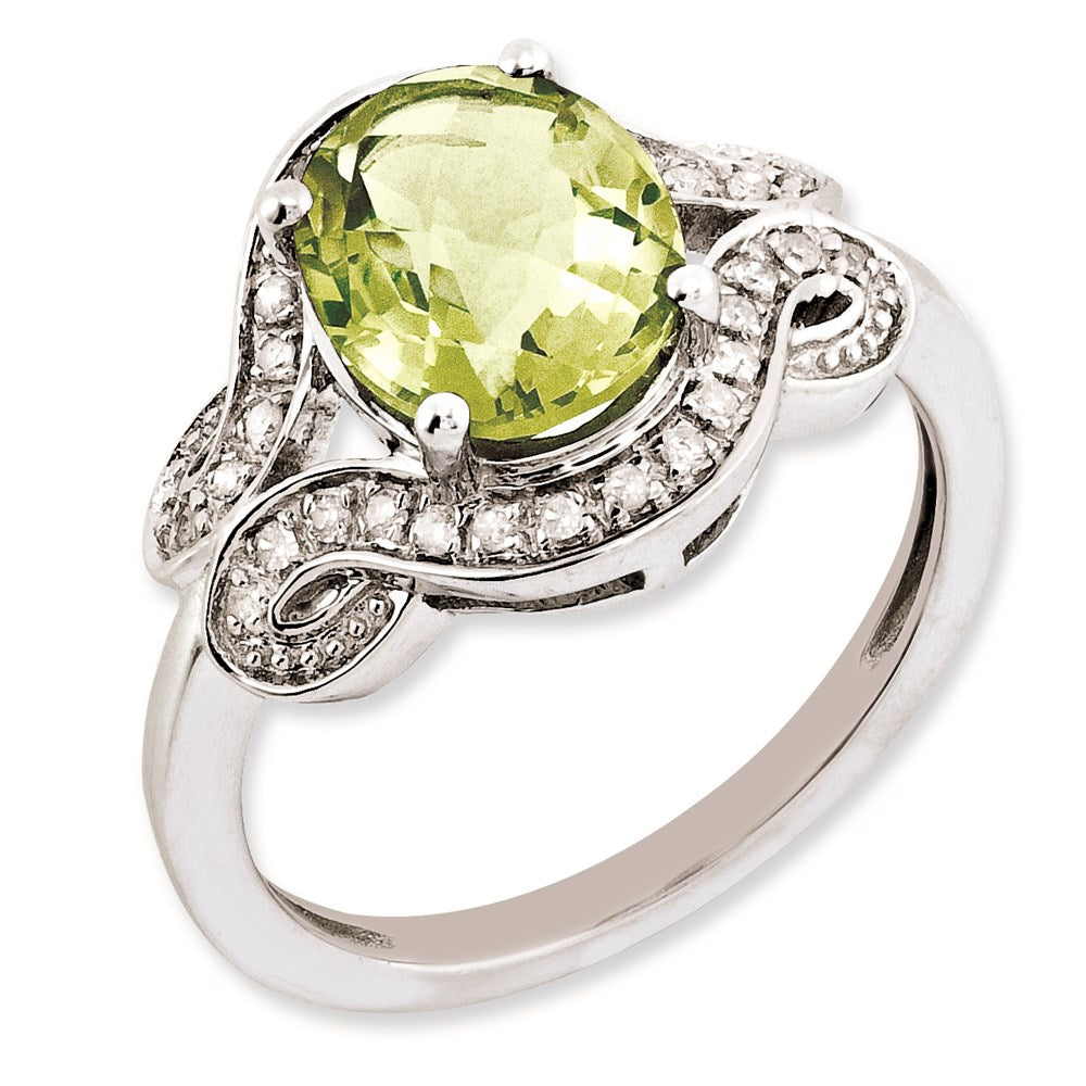 Sterling Silver Rhodium-plated Diamond & Lemon Quartz Ring