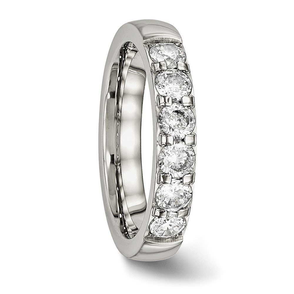 Stainless Steel Polished CZ 4mm Band Size - 6