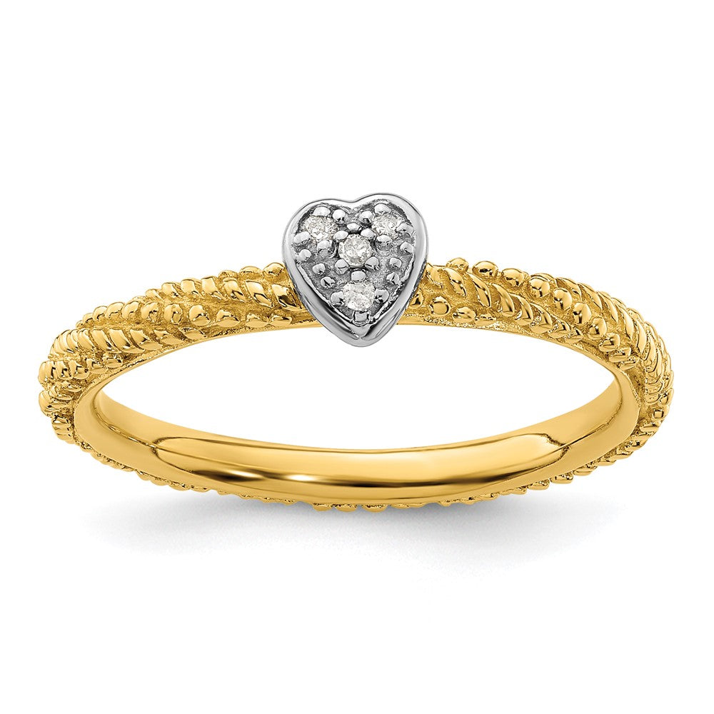 Sterling Silver Diamond Stackable Expressions Yellow Gold Plated Heart Ring Size -10