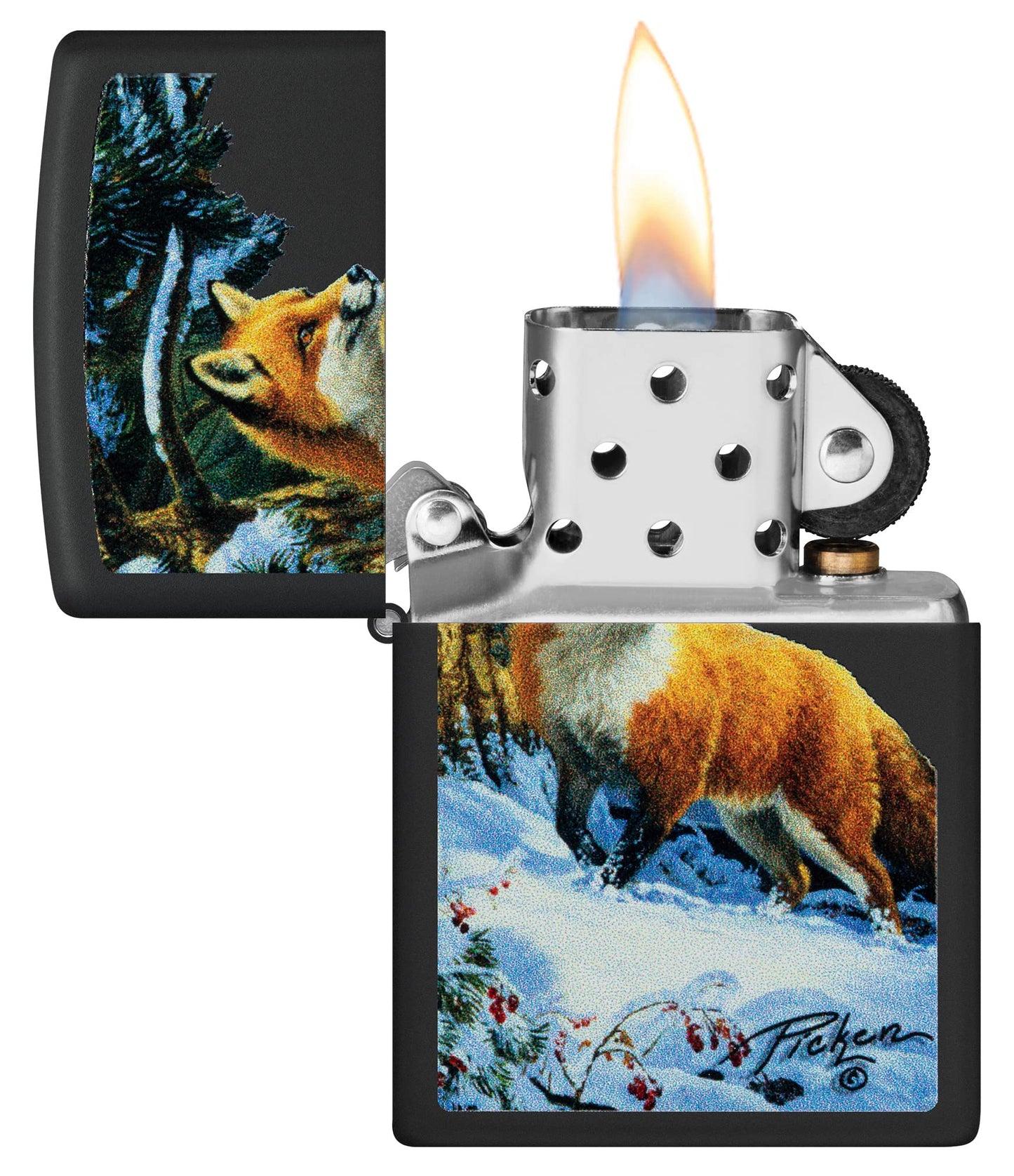 Pro-Cut ZIP-48596 2024 Zippo Linda Picken Red Fox Lighter, Black Matte