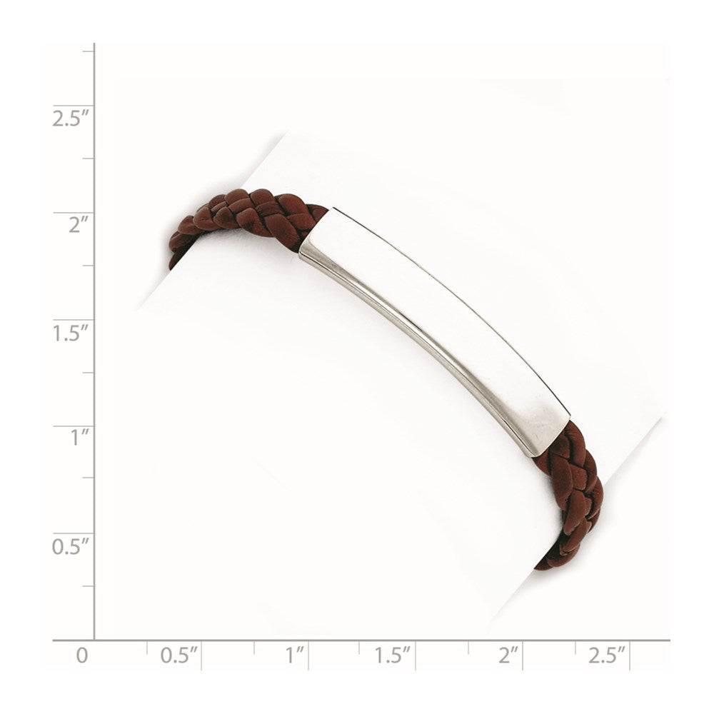 Sterling Silver Rhodium-plated Brown Braided Leather Bracelet 7 inches