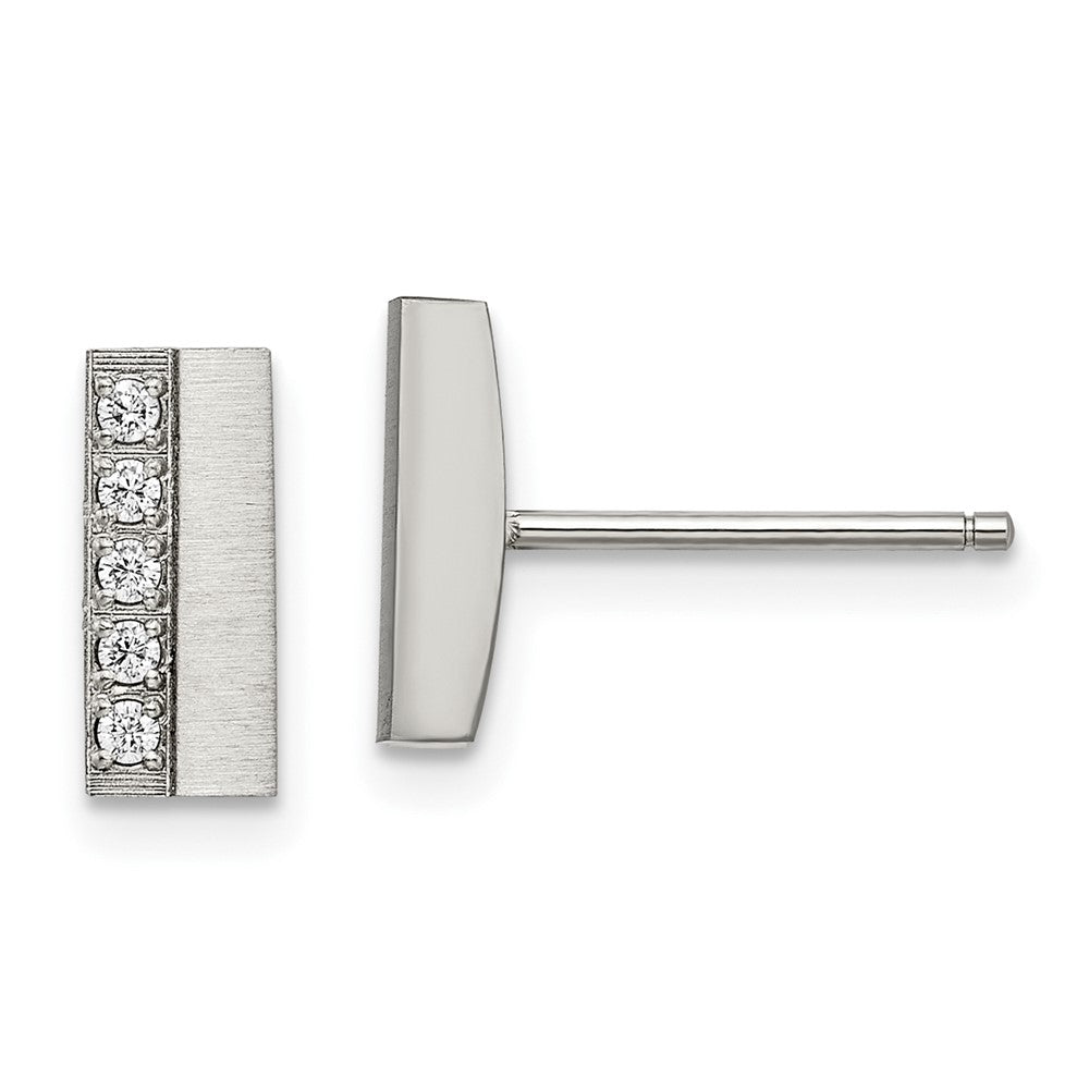Stainless Steel Brushed w/CZ Bar Post Earrings