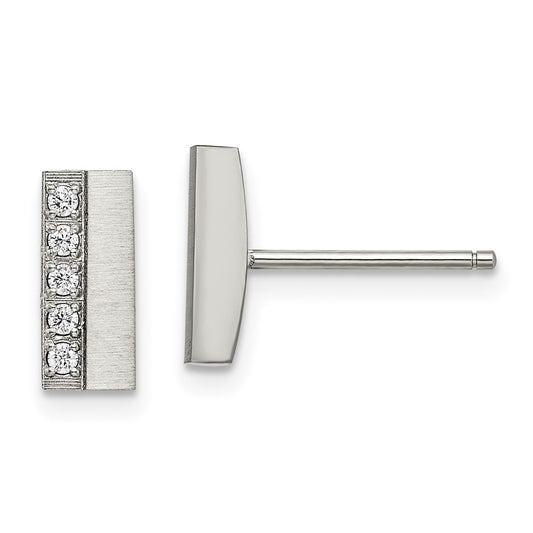 Stainless Steel Brushed w/CZ Bar Post Earrings