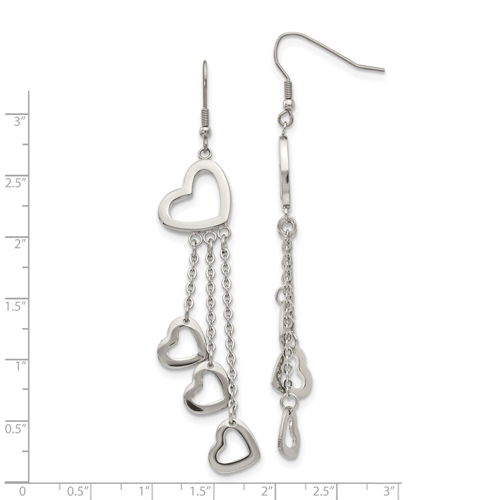 Stainless Steel Polished Hearts Dangle Shepherd Hook Earrings