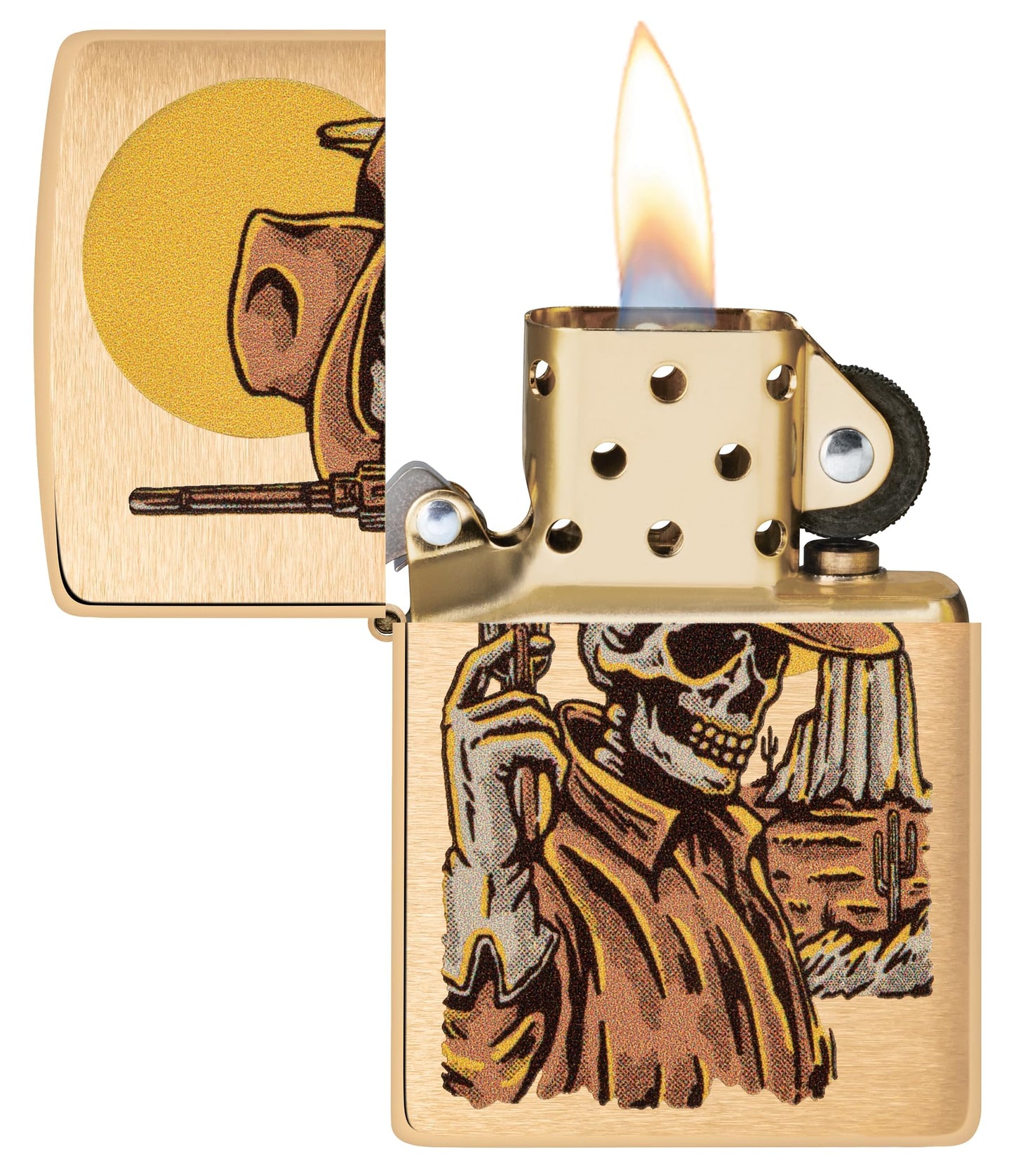 Zippo Wild West Skeleton Design Brushed Brass Pocket Lighter
