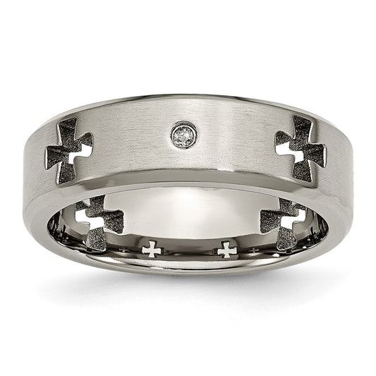 Titanium Brushed & Polished 1/20ct Diamond Cross Cut Out 7mm Band Size - 12