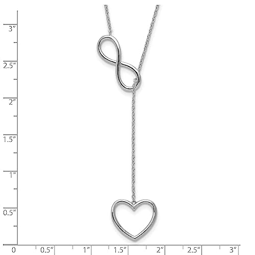 Infinity Sterling Silver Rhodium-plated Polished Open  Symbol 16 inch Y Drop Open Heart Necklace with 2 inch extension