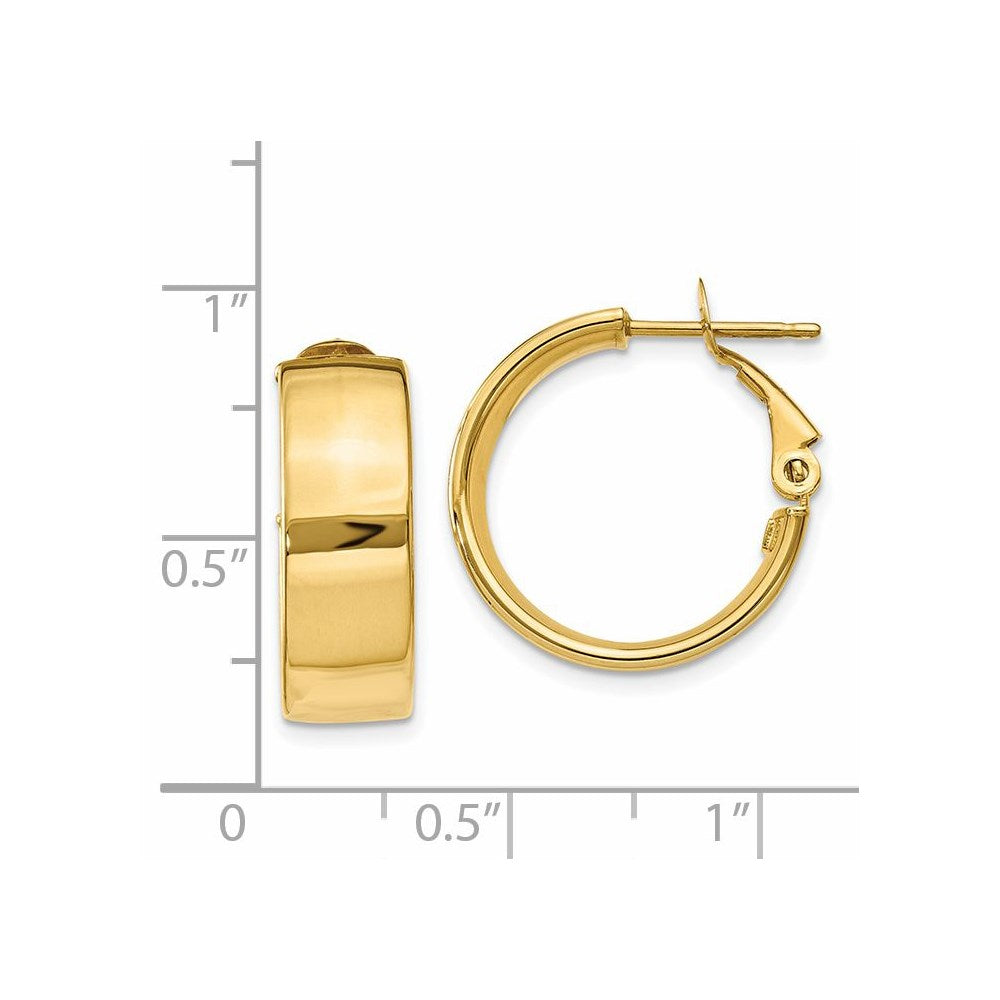 14k Polished 6.75mm Omega Back Hoop Earrings