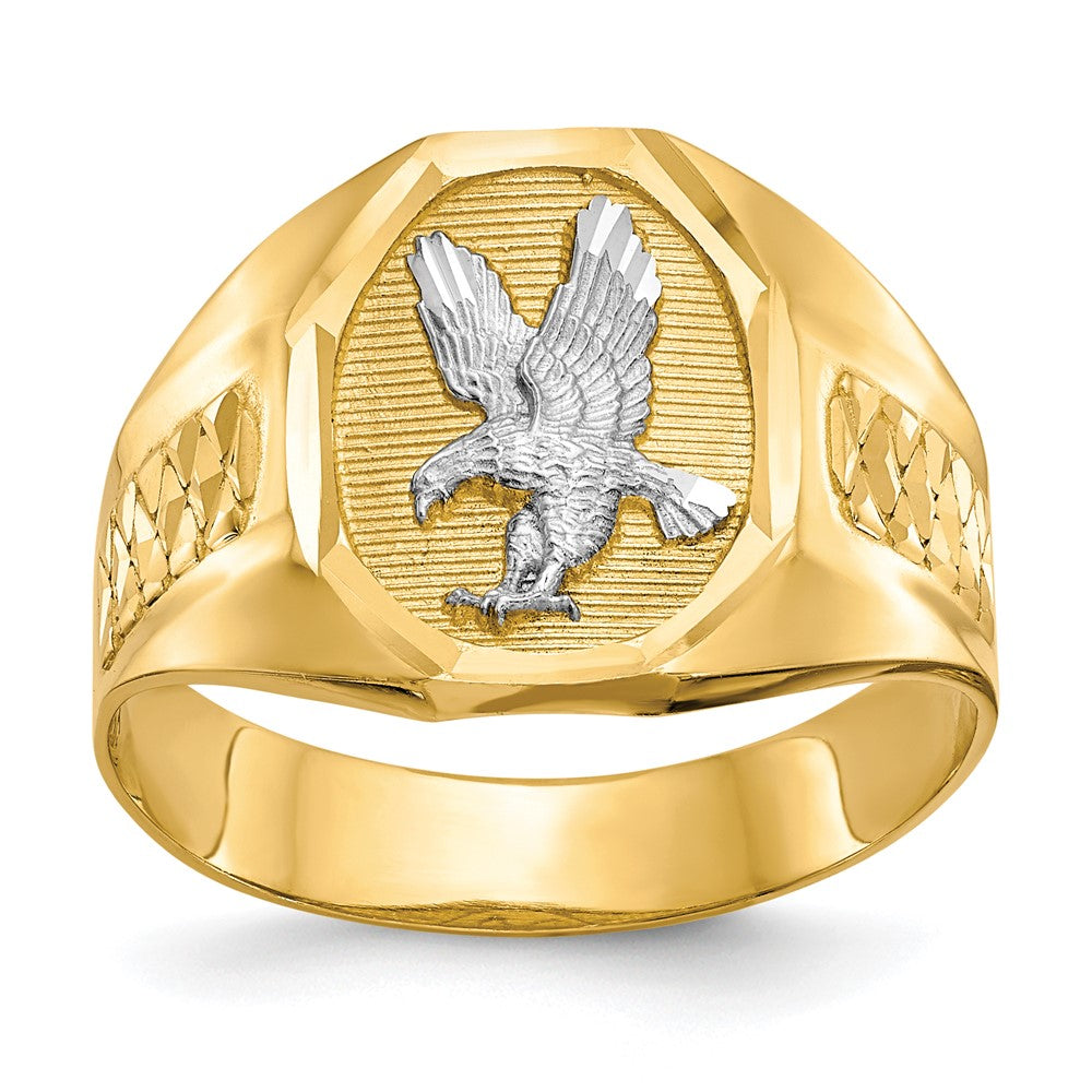 14k and Rhodium Men's Eagle Ring Size 10