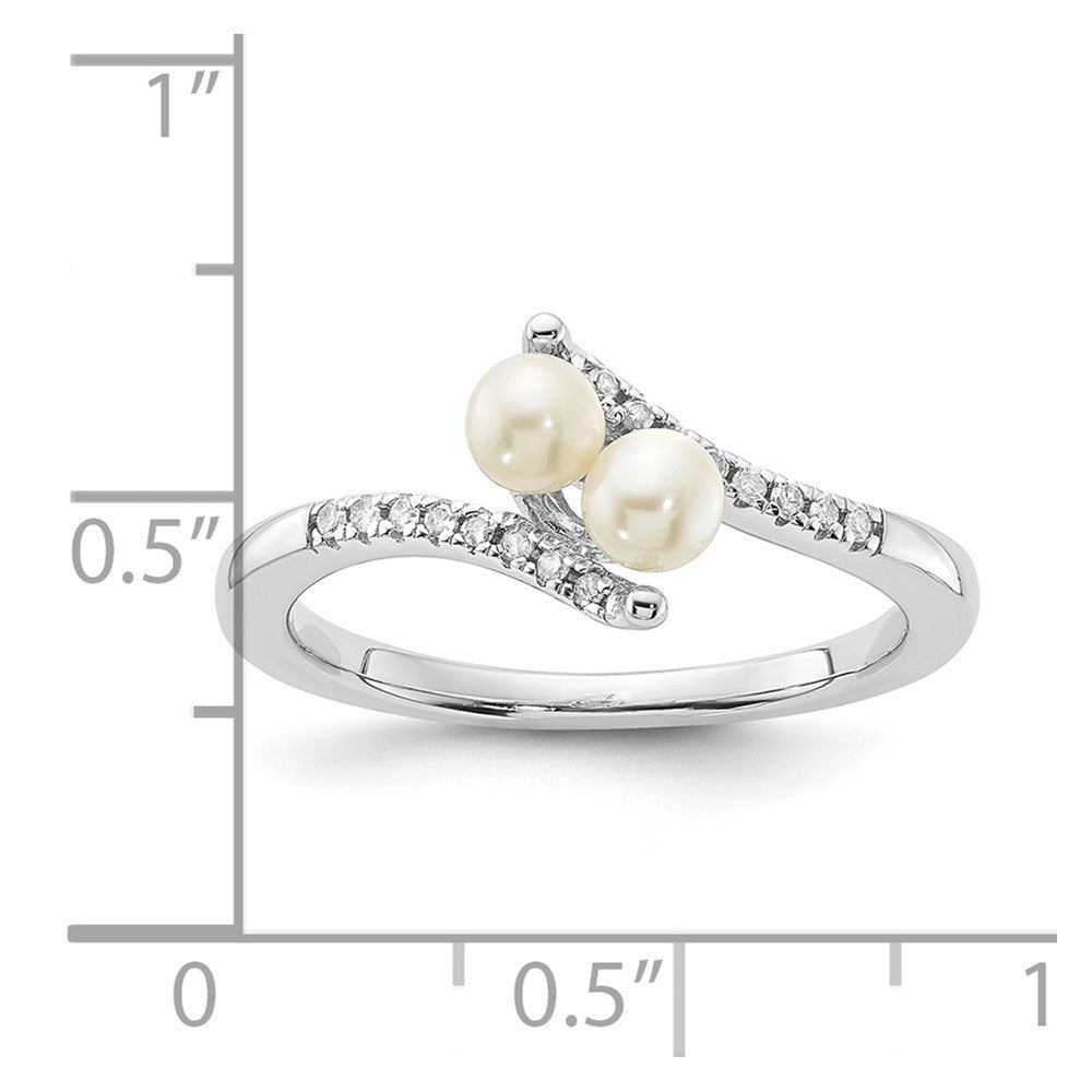 Sterling Silver Polished 4mm FWC Pearl and Diamond Ring