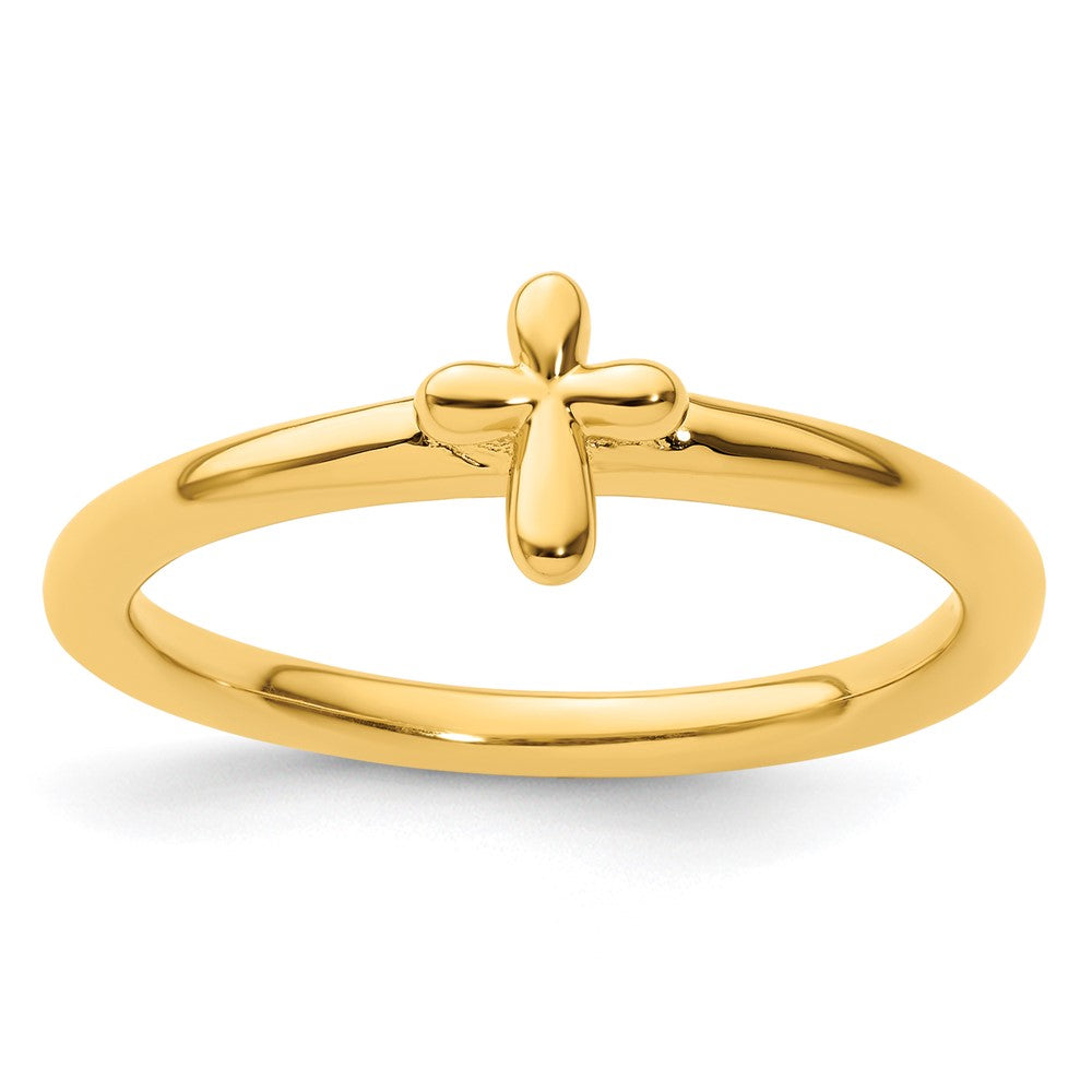 Sterling Silver Stackable Expressions Gold-plated Cross Ring Size -8
