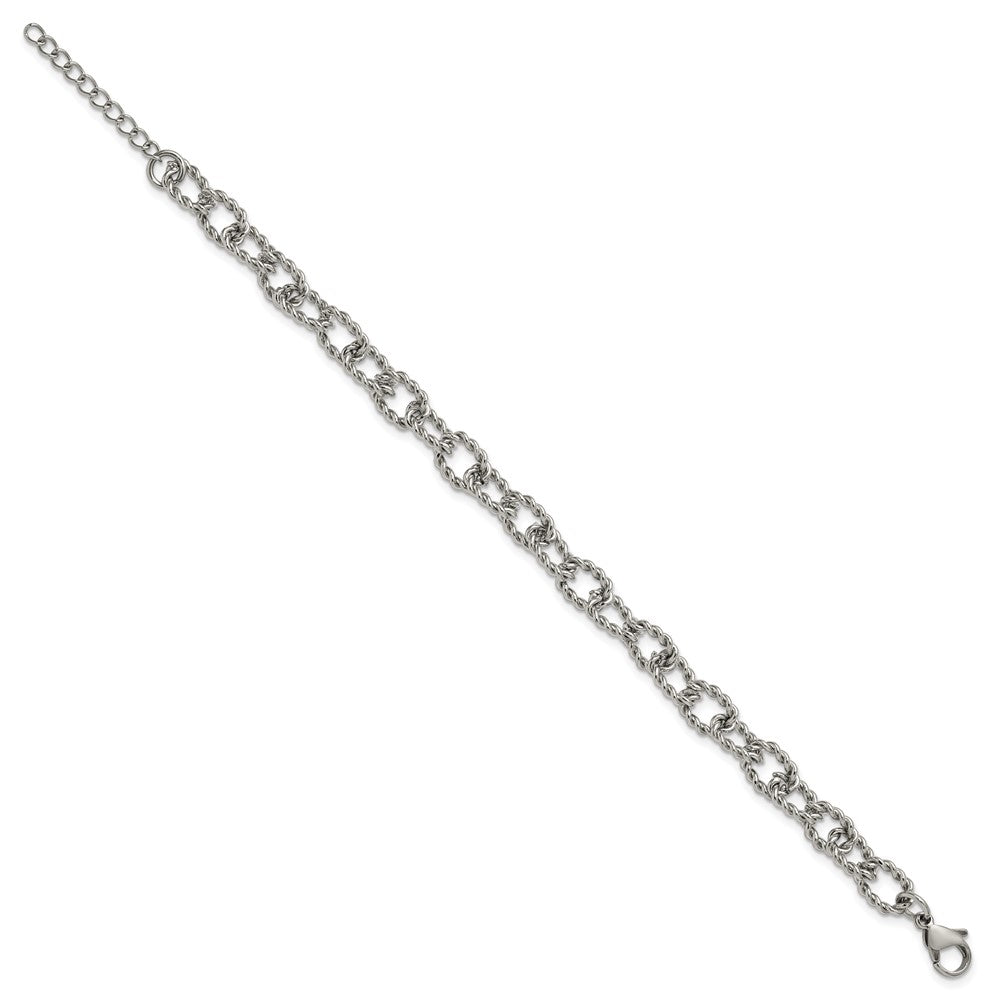 Chisel Stainless Steel Polished and Textured Open Link 7 inch Plus a 1 inch Extension Bracelet 8 inches