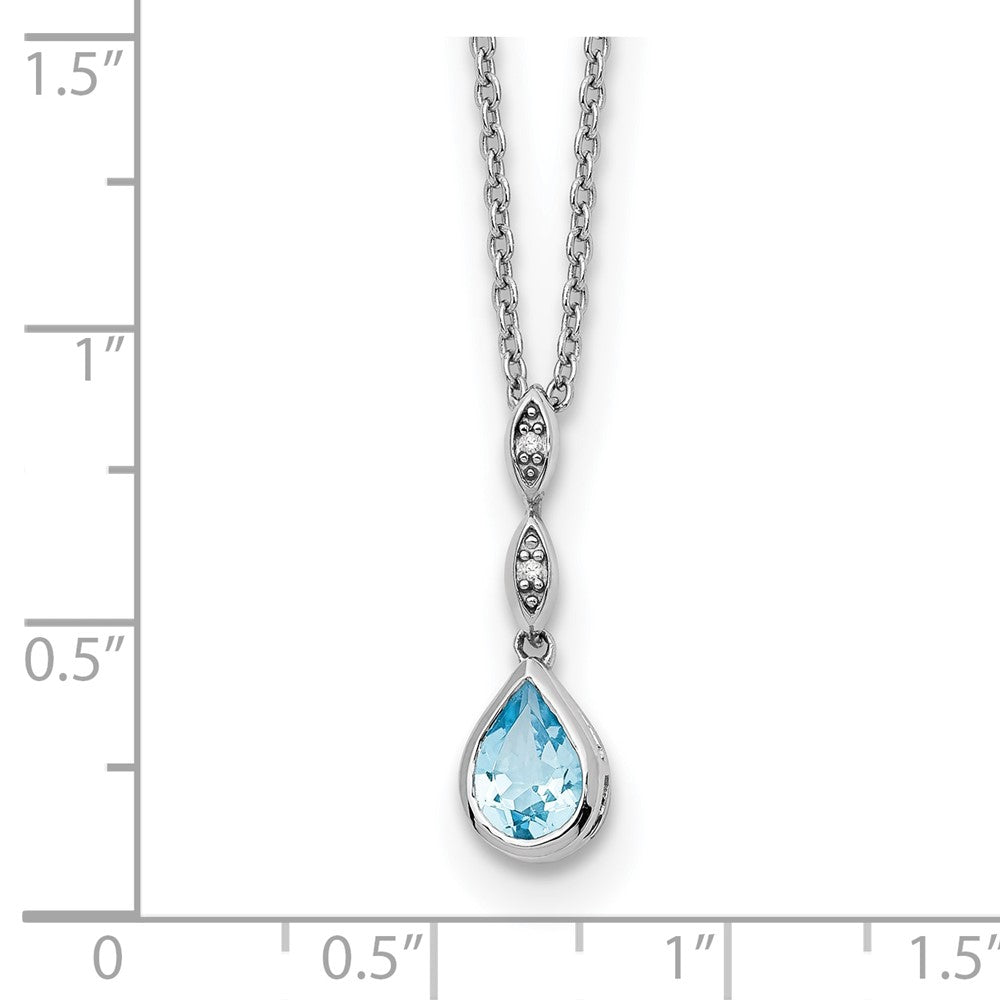 White Ice Sterling Silver Rhodium-plated 18 Inch Blue Topaz and Diamond Teardrop Necklace with 2 Inch Extender 18 Inches