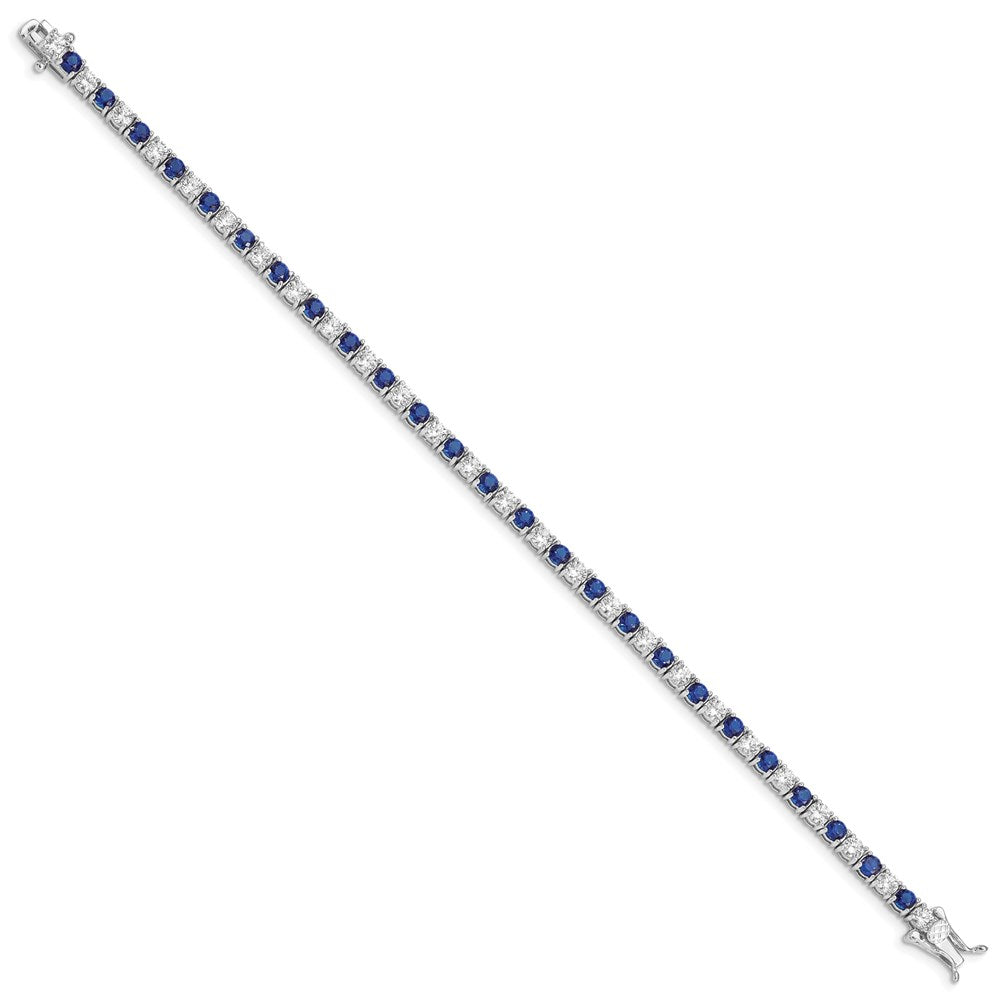 Sterling Silver Rhodium-plated Blue Glass and CZ 7 inch Bracelet 7 inches