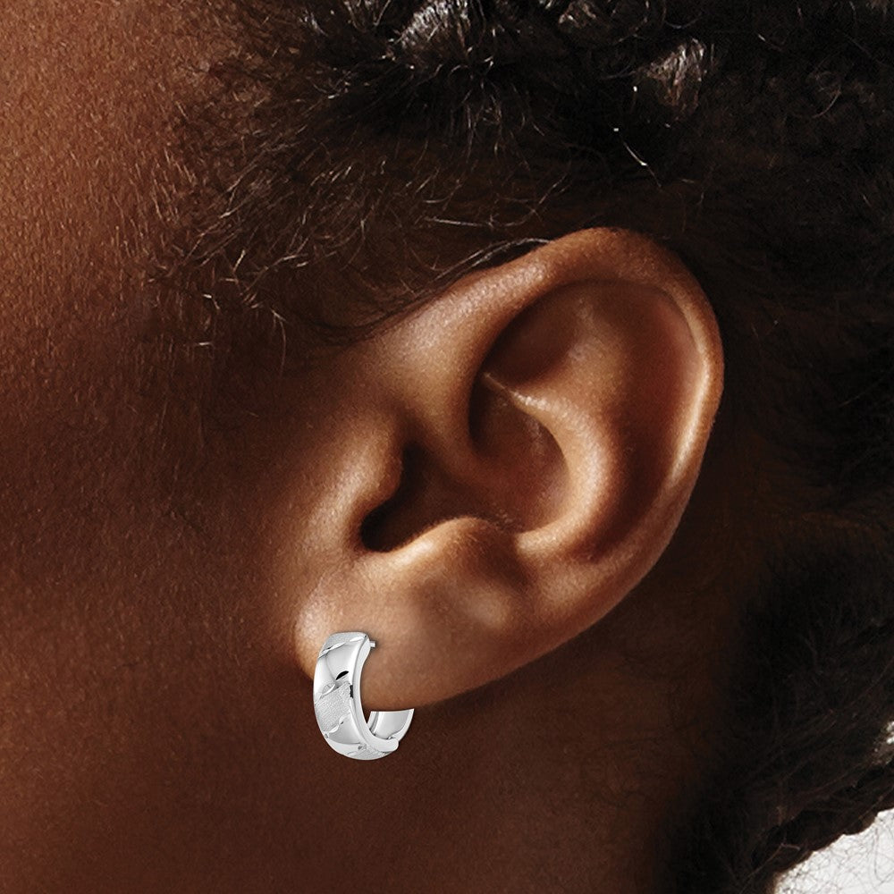 14K White Gold Polished and Satin Hinged Hoop Earrings