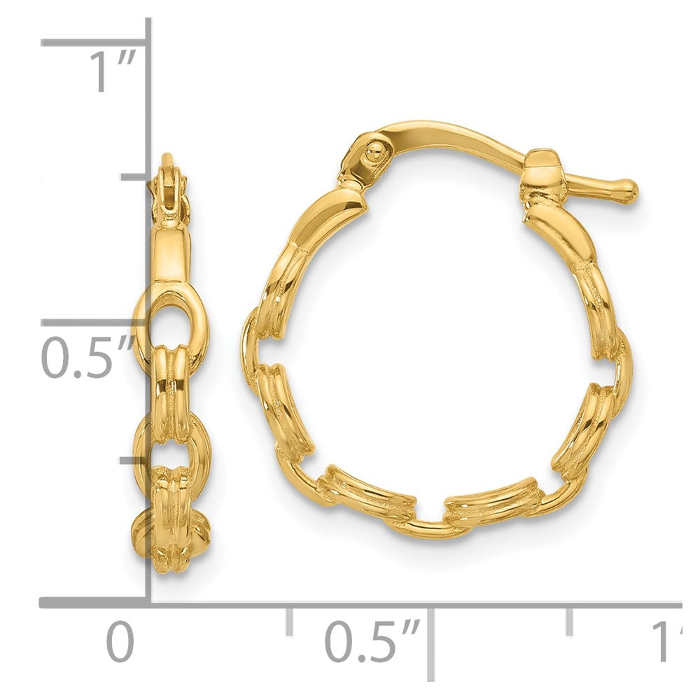14K Polished Link Design Hoop Earrings