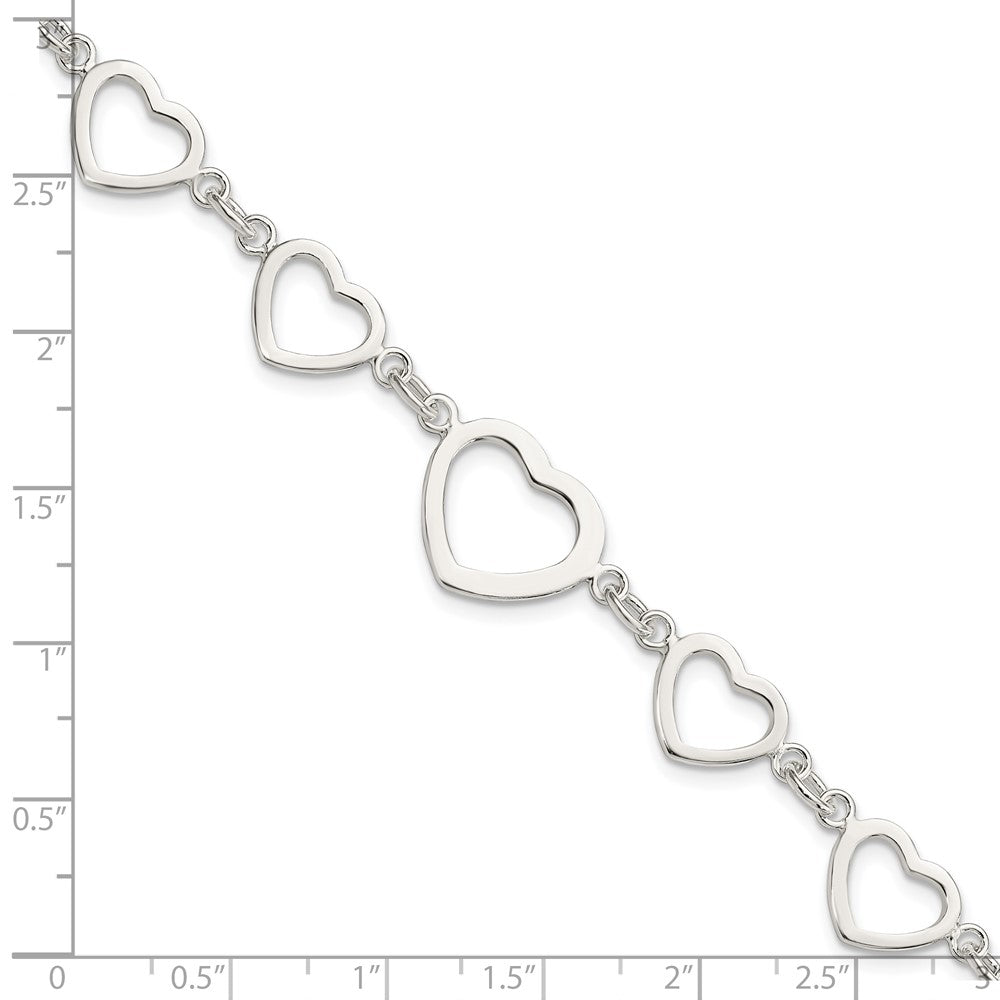 Sterling Silver Polished Heart Fancy Link Bracelet 7.5 inches