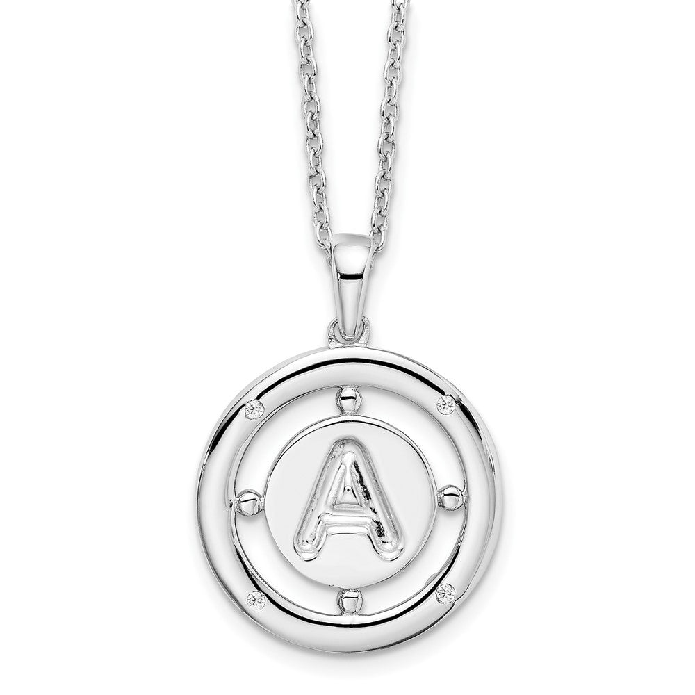 White Ice Sterling Silver Rhodium-plated 18 Inch Diamond Letter A Initial Necklace with 2 Inch Extender 18 Inches