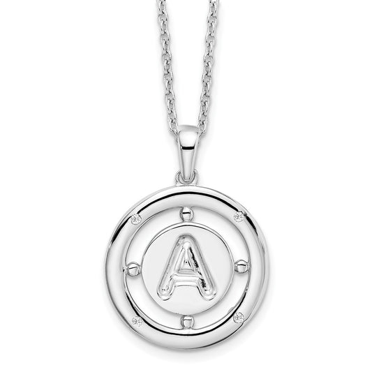 White Ice Sterling Silver Rhodium-plated 18 Inch Diamond Letter A Initial Necklace with 2 Inch Extender 18 Inches