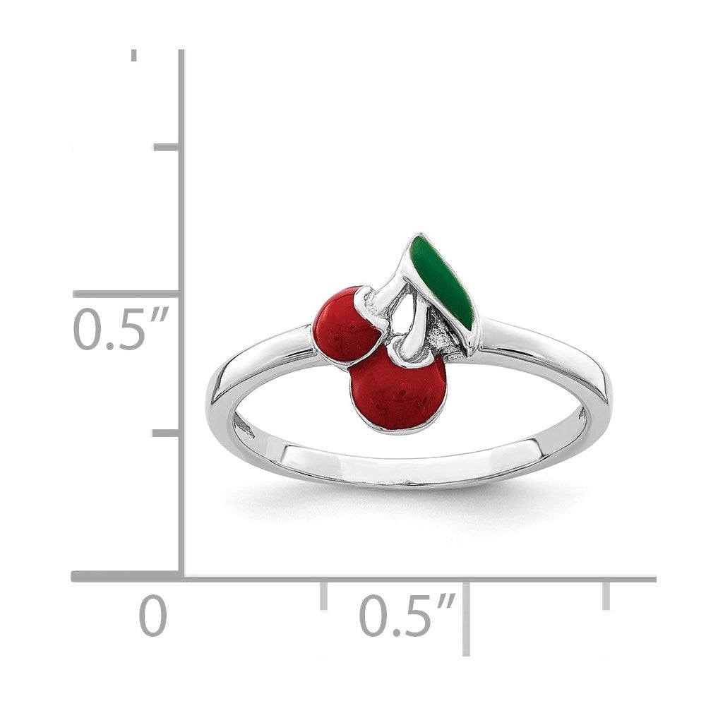 Sterling Silver Rhodium-plated Childs Enameled Cherry Ring