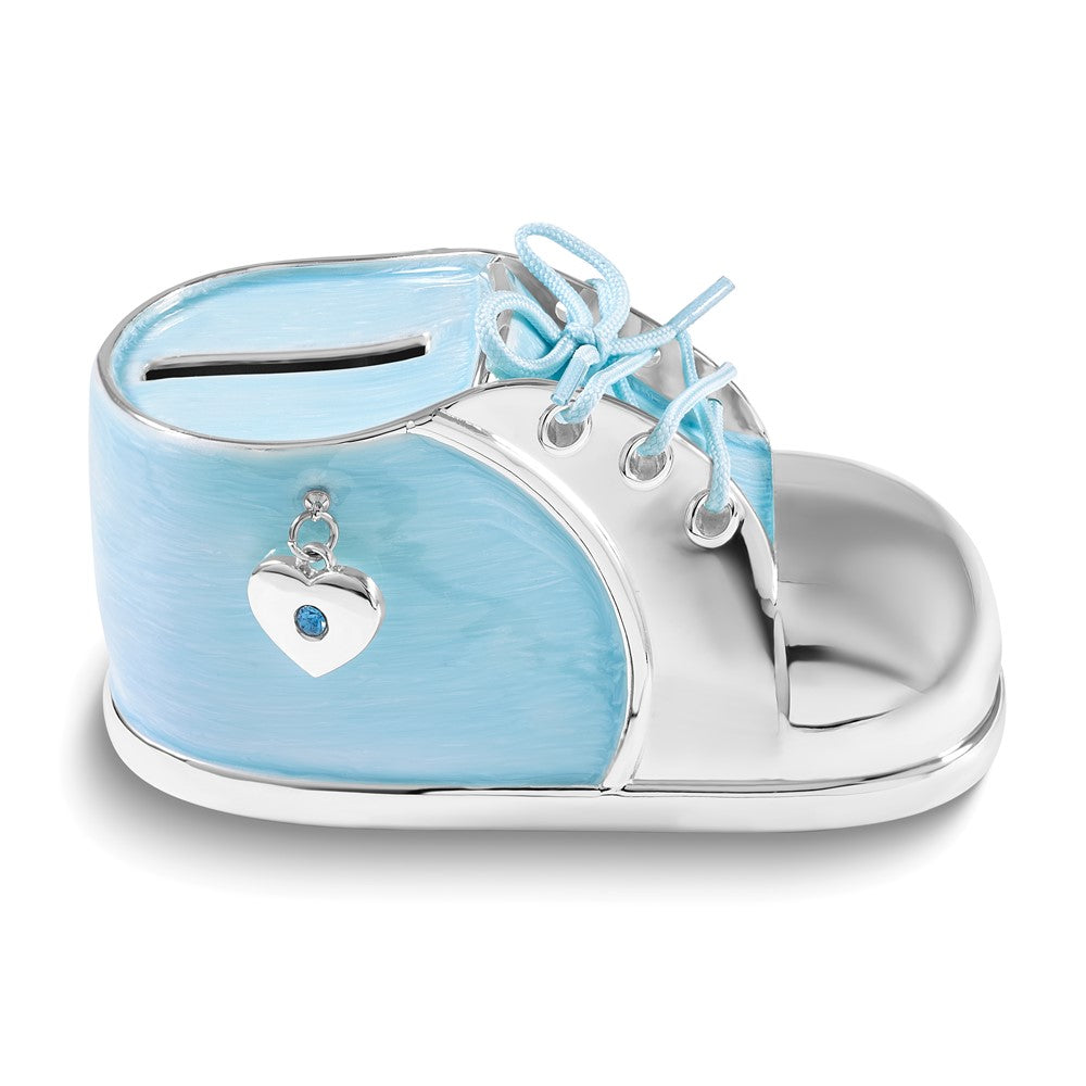 Blue Enameled Baby Shoe Nickle-plated Bank