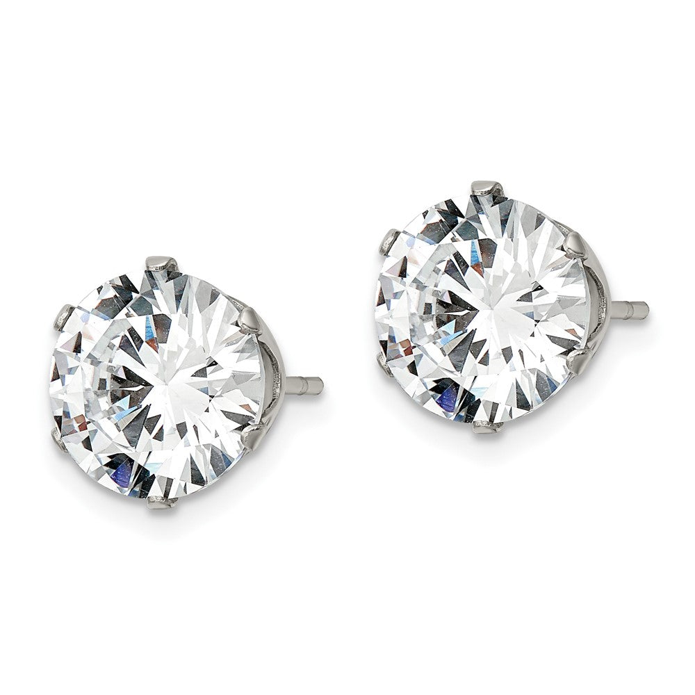 Stainless Steel Polished 10mm Round CZ Stud Post Earrings