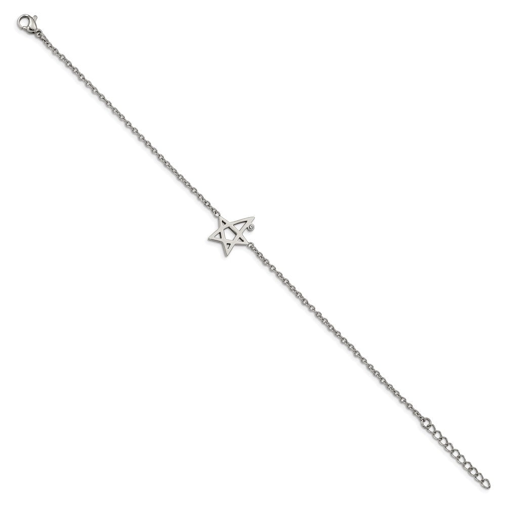 Stainless Steel Polished with Crystal 7.5in w/1in ext. Star Bracelet