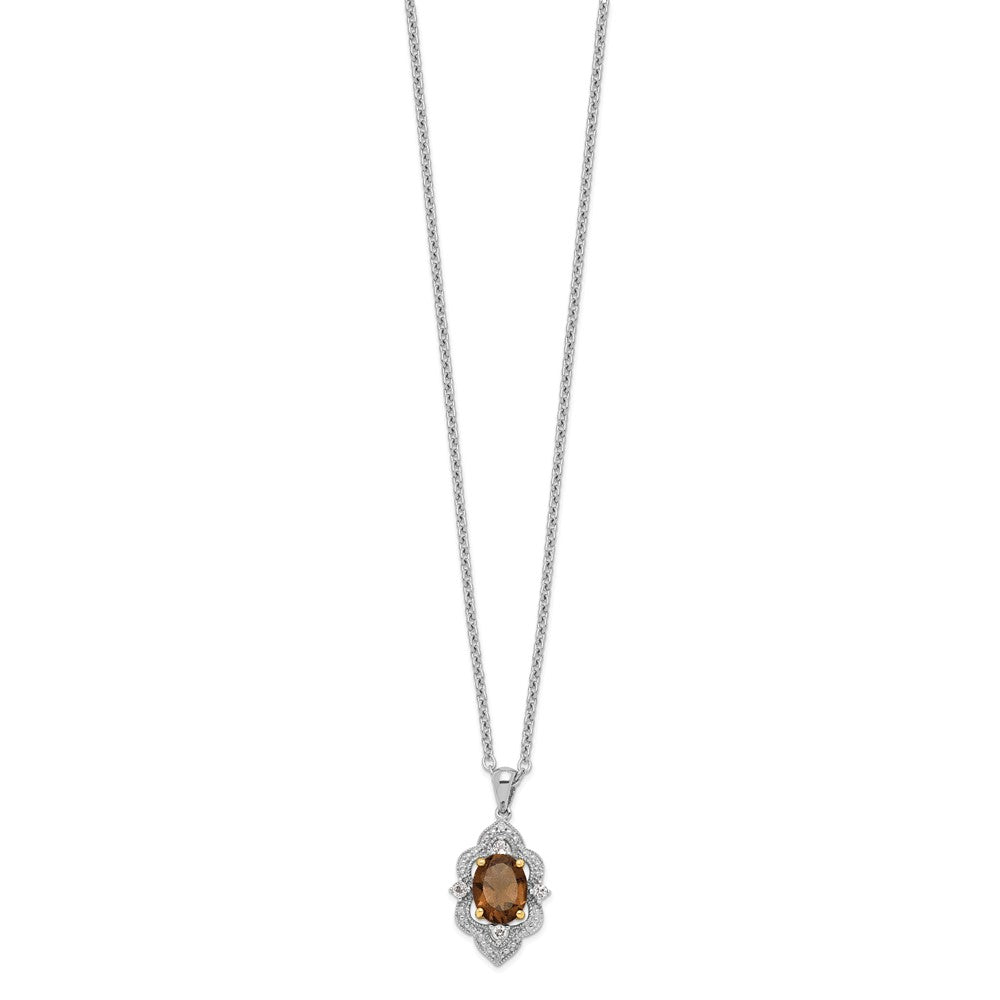 Brilliant Gemstones Sterling Silver with 14K Accent Rhodium-plated Smoky Quartz and White Topaz and Diamond 18 Inch Necklace with 2 Inch Extender 17 Inches