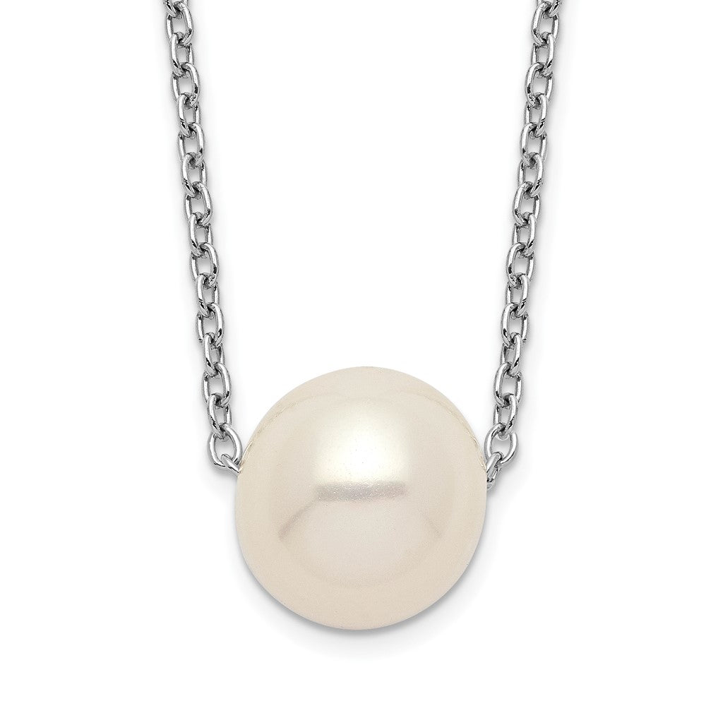 Sterling Silver Rhodium-plated 9-10mm White Near-Round Freshwater Cultured Pearl 18 inch Necklace 18 Inches