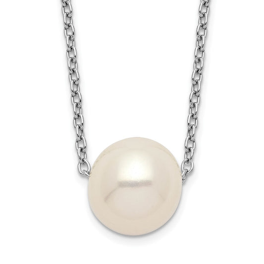 Sterling Silver Rhodium-plated 9-10mm White Near-Round Freshwater Cultured Pearl 18 inch Necklace 18 Inches