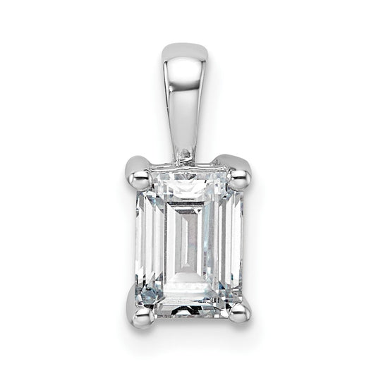 14k White Gold 1 carat Lab Grown Diamond VS+ F+ Emerald Complete Four Prong Pendant