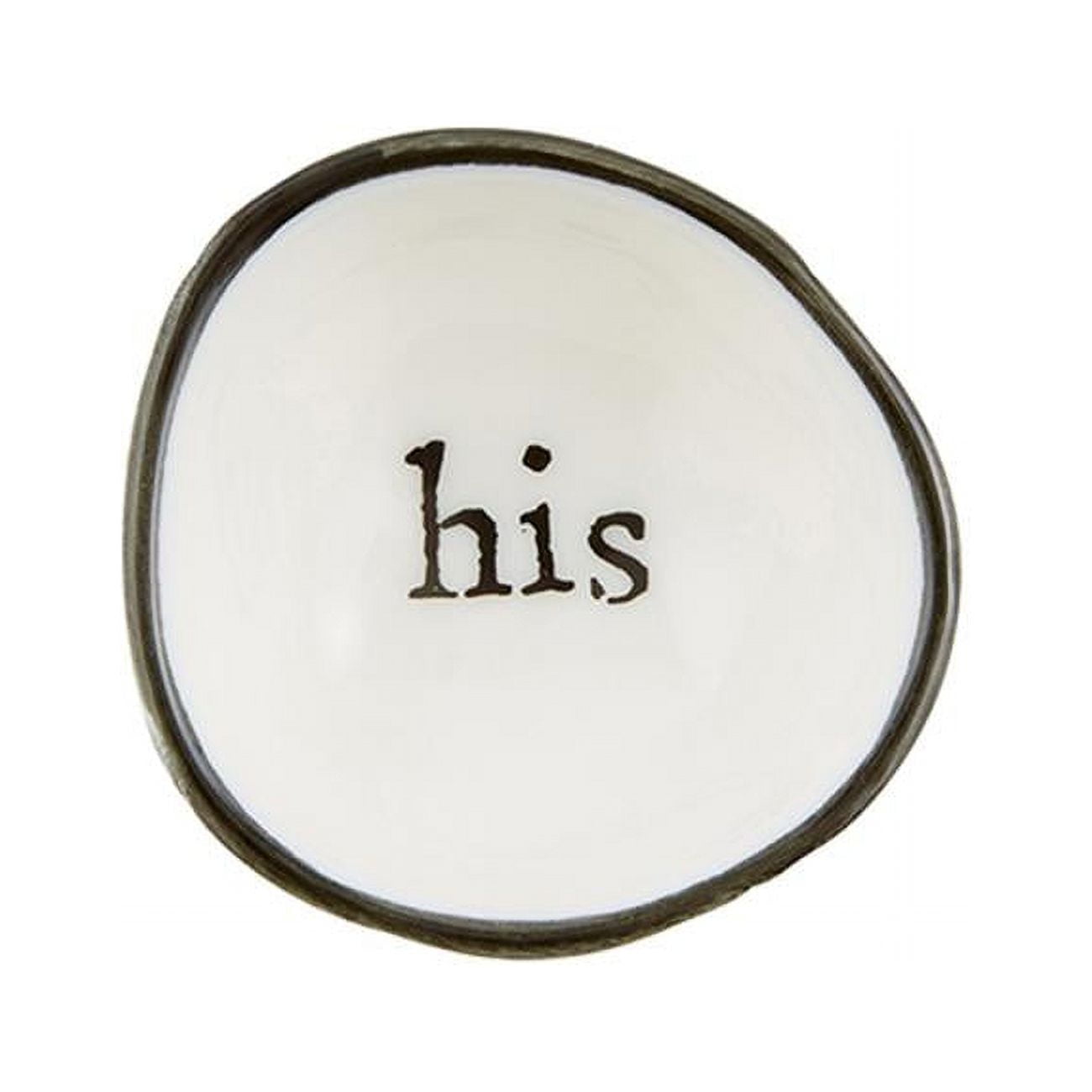 2" Handmade White Ceramic Ring Holder Dish with "His" Design
