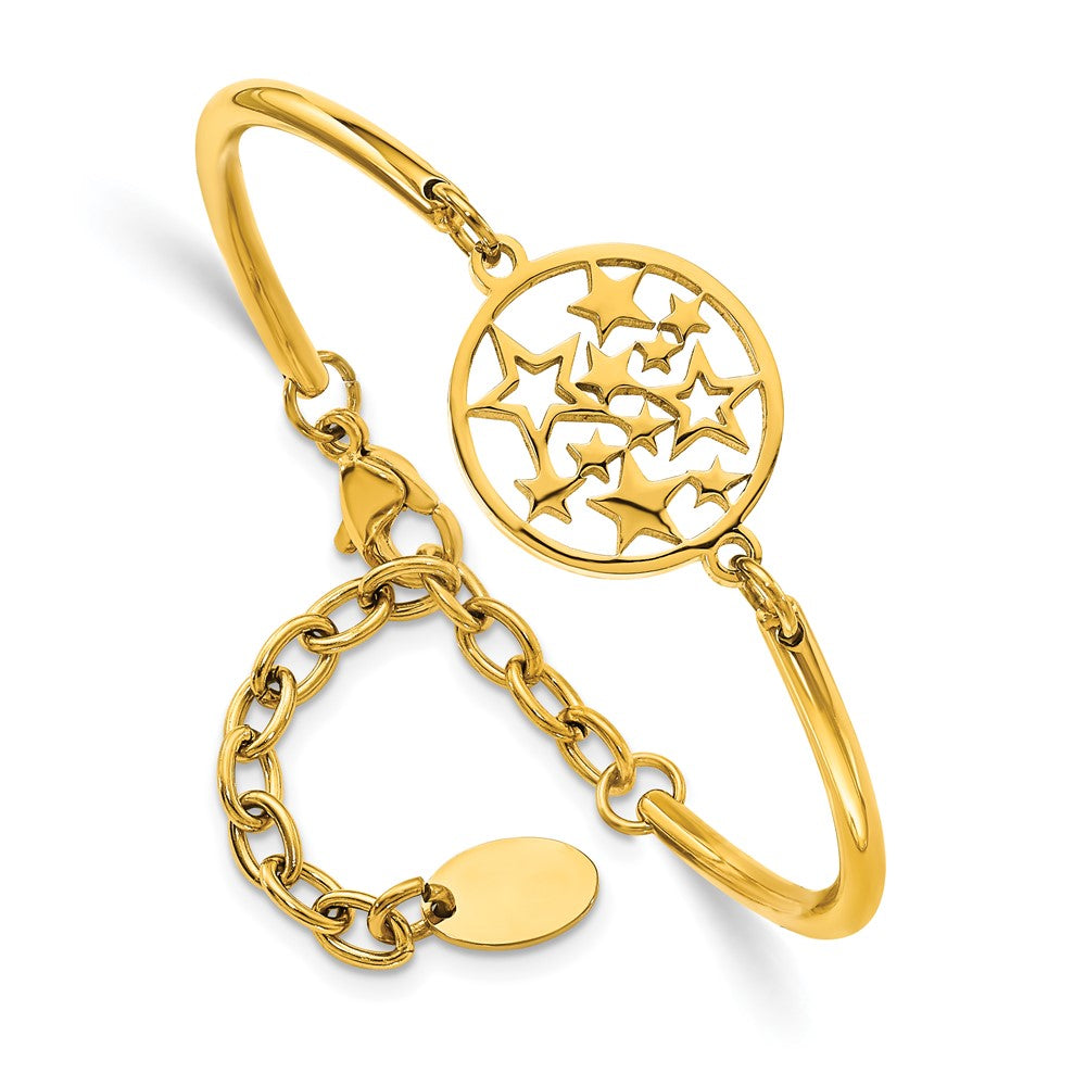 Stainless Steel Polished Yellow IP-plated Stars 5.5in w/2in Bracelet 5.5 inches