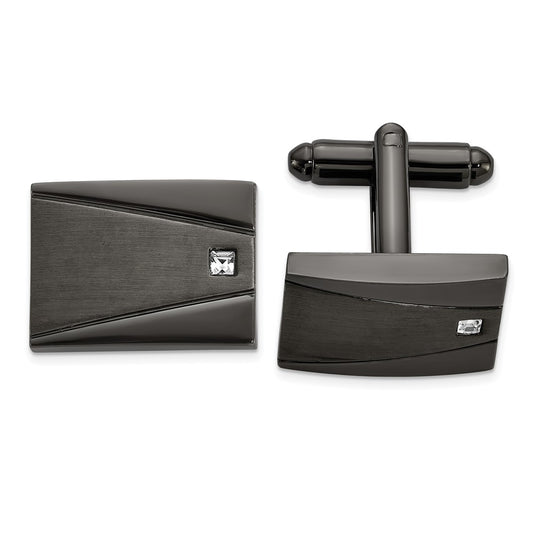 Chisel Stainless Steel Brushed and Polished Gunmetal IP-plated with CZ Rectangle Cuff Links
