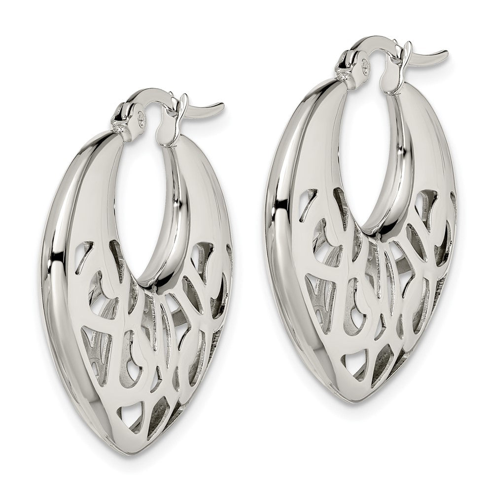 Stainless Steel Polished Fancy Cut out 30mm Diameter Hoop Earrings