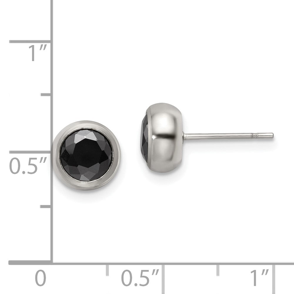 Stainless Steel Polished 6mm Bezel Black CZ Stud Post Earrings
