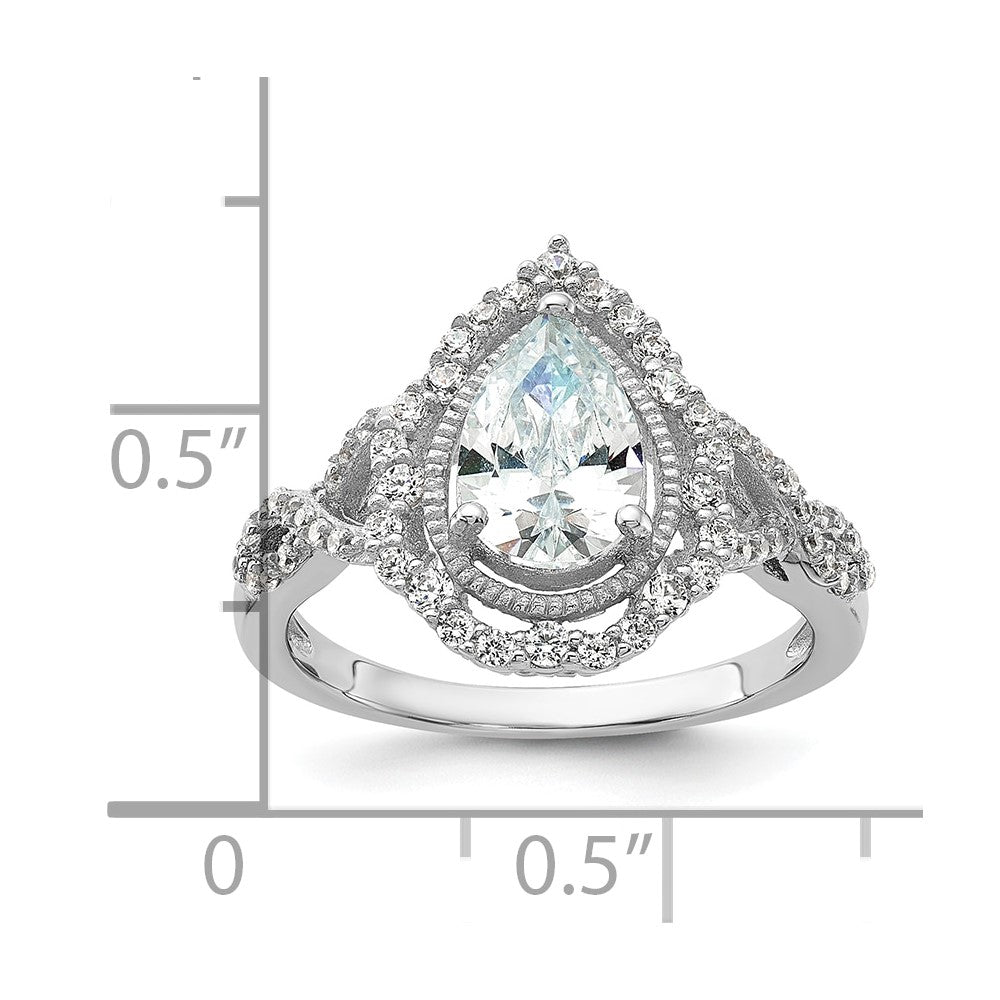 Cheryl M Sterling Silver Rhodium-plated Fancy Brilliant-cut Teardrop CZ Ring