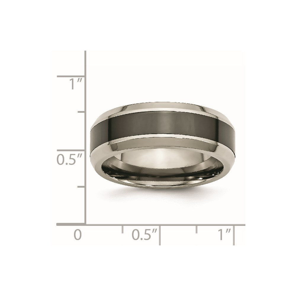 Titanium Polished w/Black Ceramic Center 8mm Beveled Band Size - 7