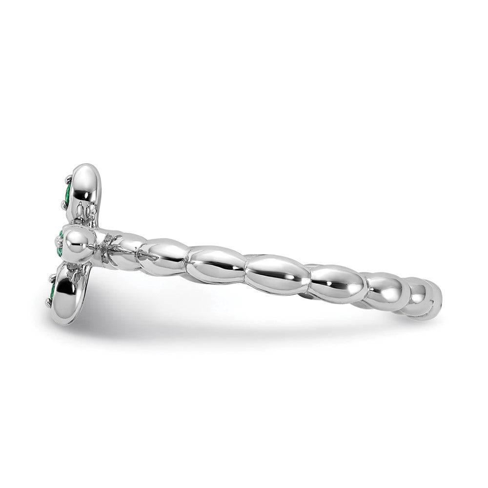 Sterling Silver Stackable Expressions Rhodium-plated Created Emerald Cross Ring Size -7