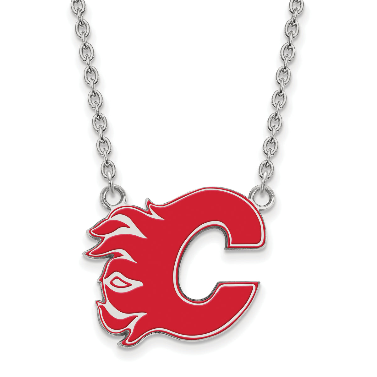 LogoArt NHL Calgary Flames Sterling Silver Large Enameled Pendant with Necklace