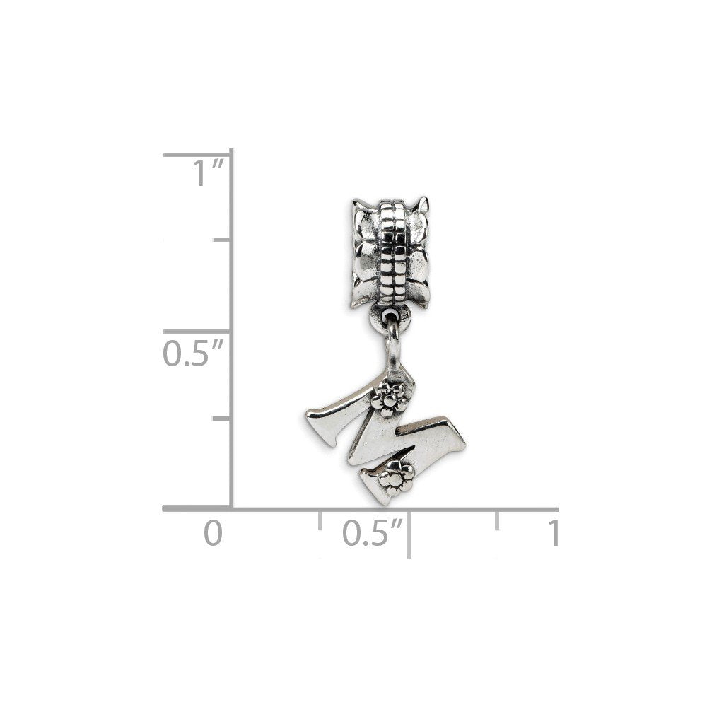 925 Sterling Silver Polished Artisan Oxidized Reflections Letter Name Personalized Monogram Initial M Dangle Bead Charm